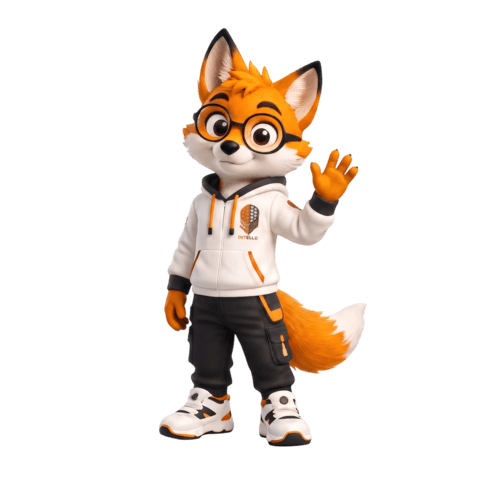 IntelliSTEM Fox Mascot waving hello