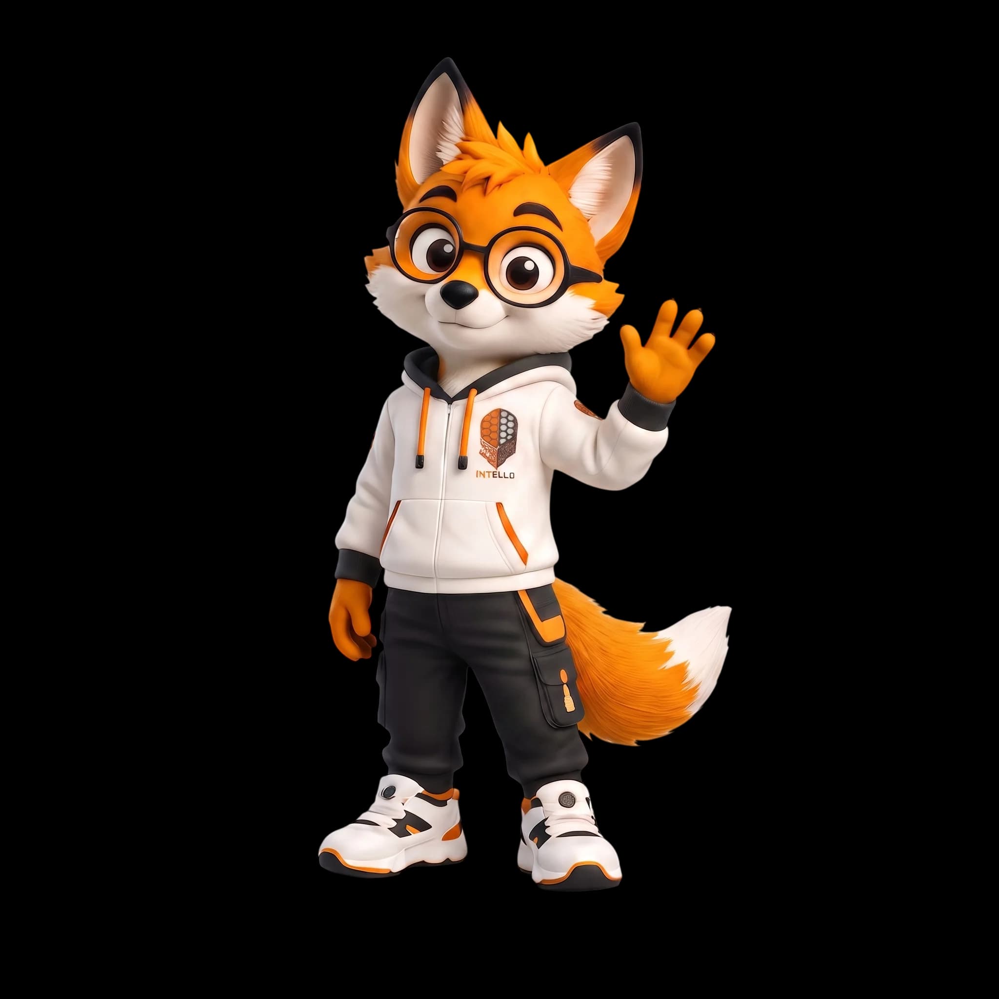 IntelliSTEM Fox Mascot waving hello